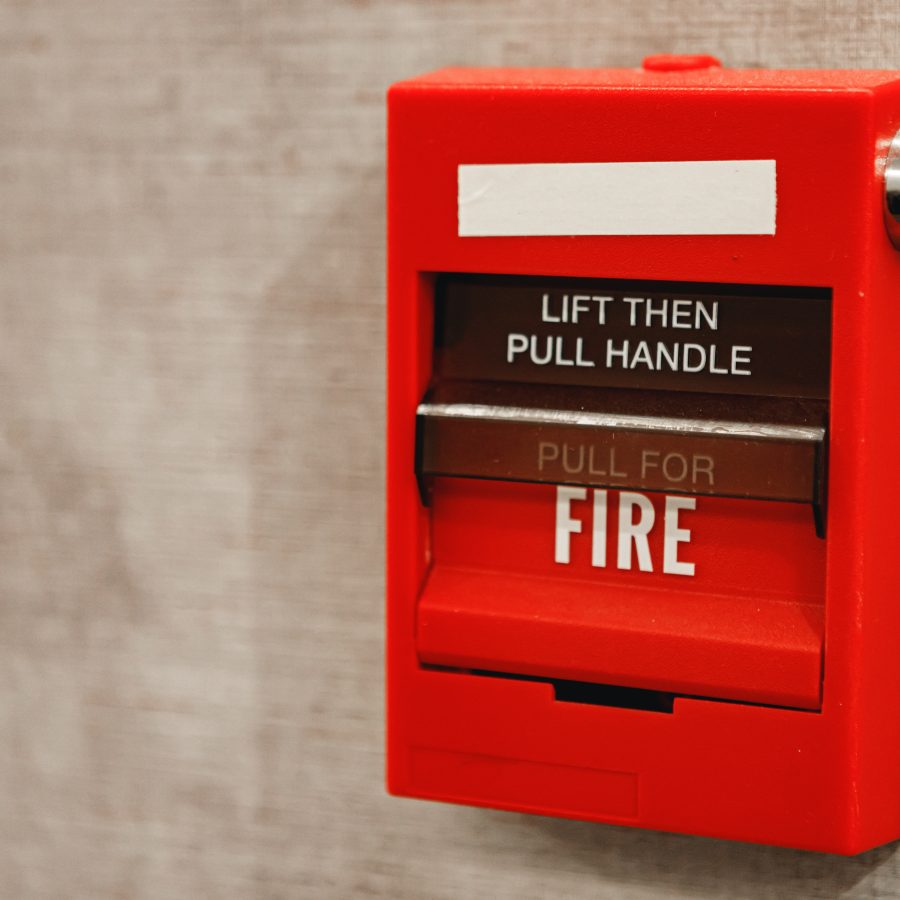 Fire alarm box on the wall close up