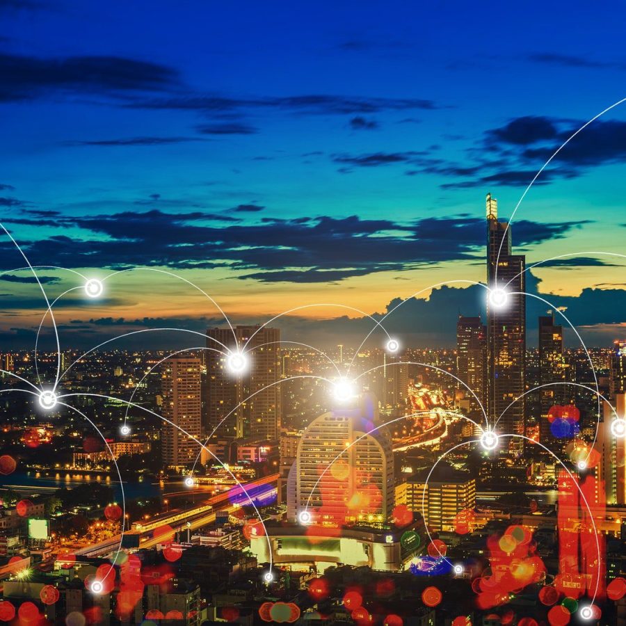 Wireless connection technology in city.